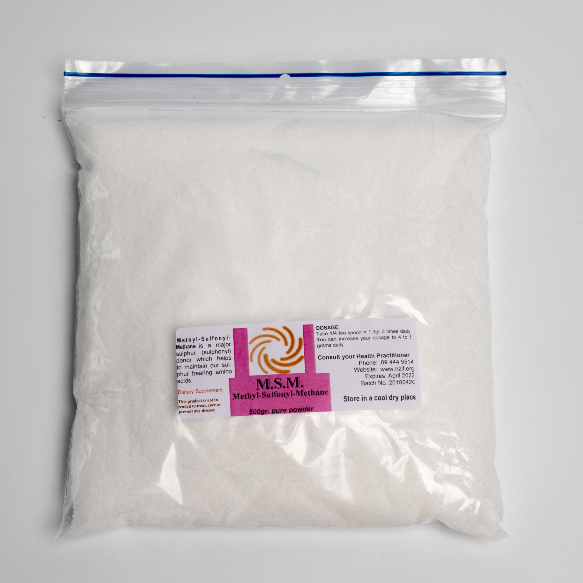 Methyl Sulfonyl Methane (MSM) - 500g Pure Powder